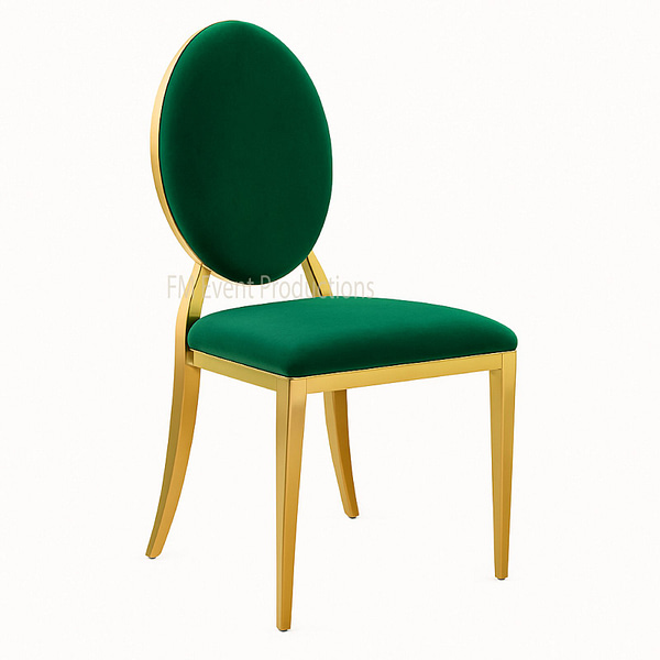 Gold Stainless Steel Dior Emerald Green Dining Chair Rental