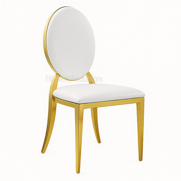 Gold Stainless Steel Dior White Dining Chair Rental